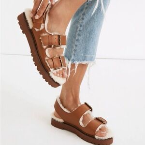 Madewell Madelyn Shearling Lined Sandal Golden Pecan Leather NA977